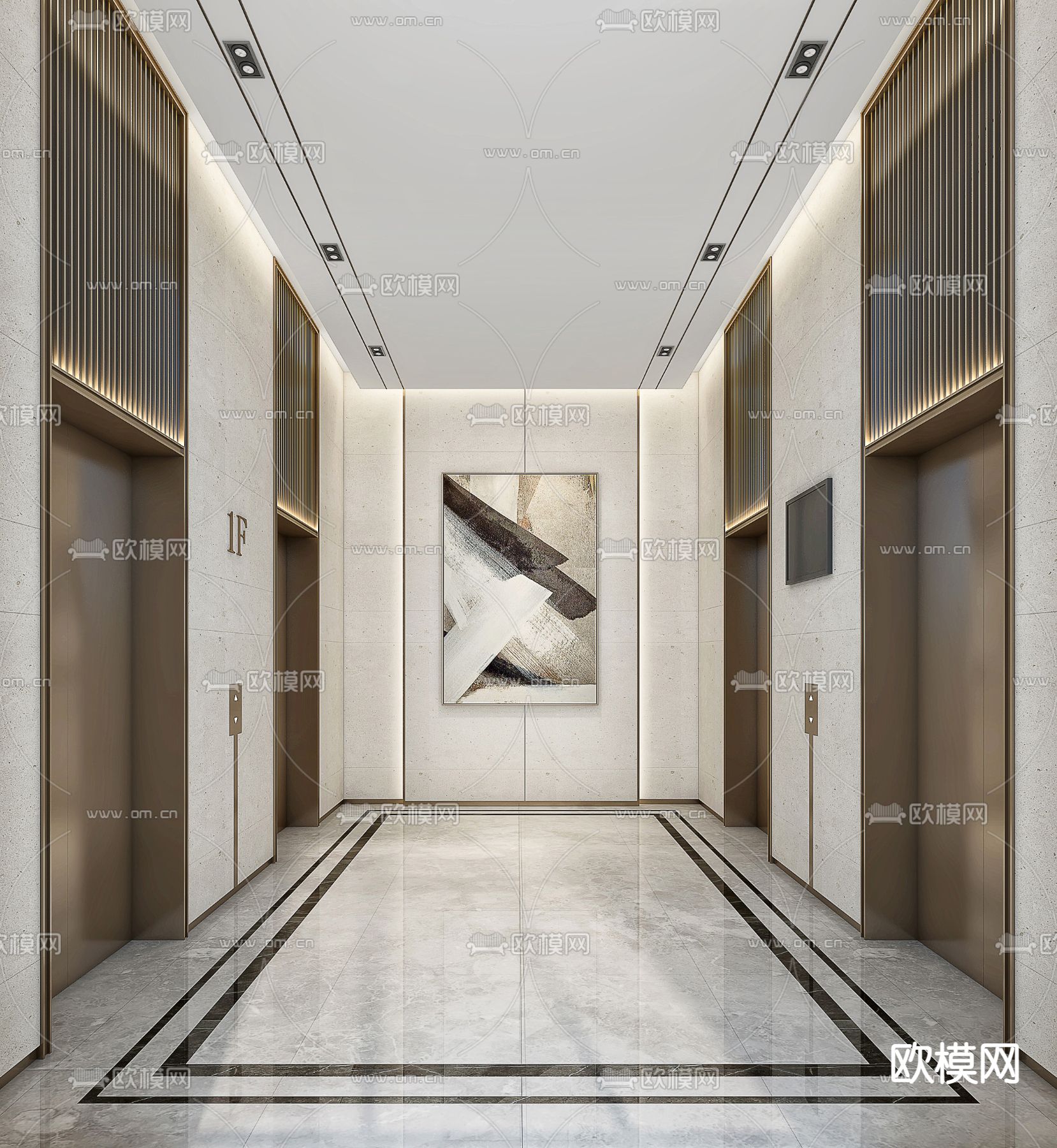现代电梯厅su模型下载（渲染图1）
