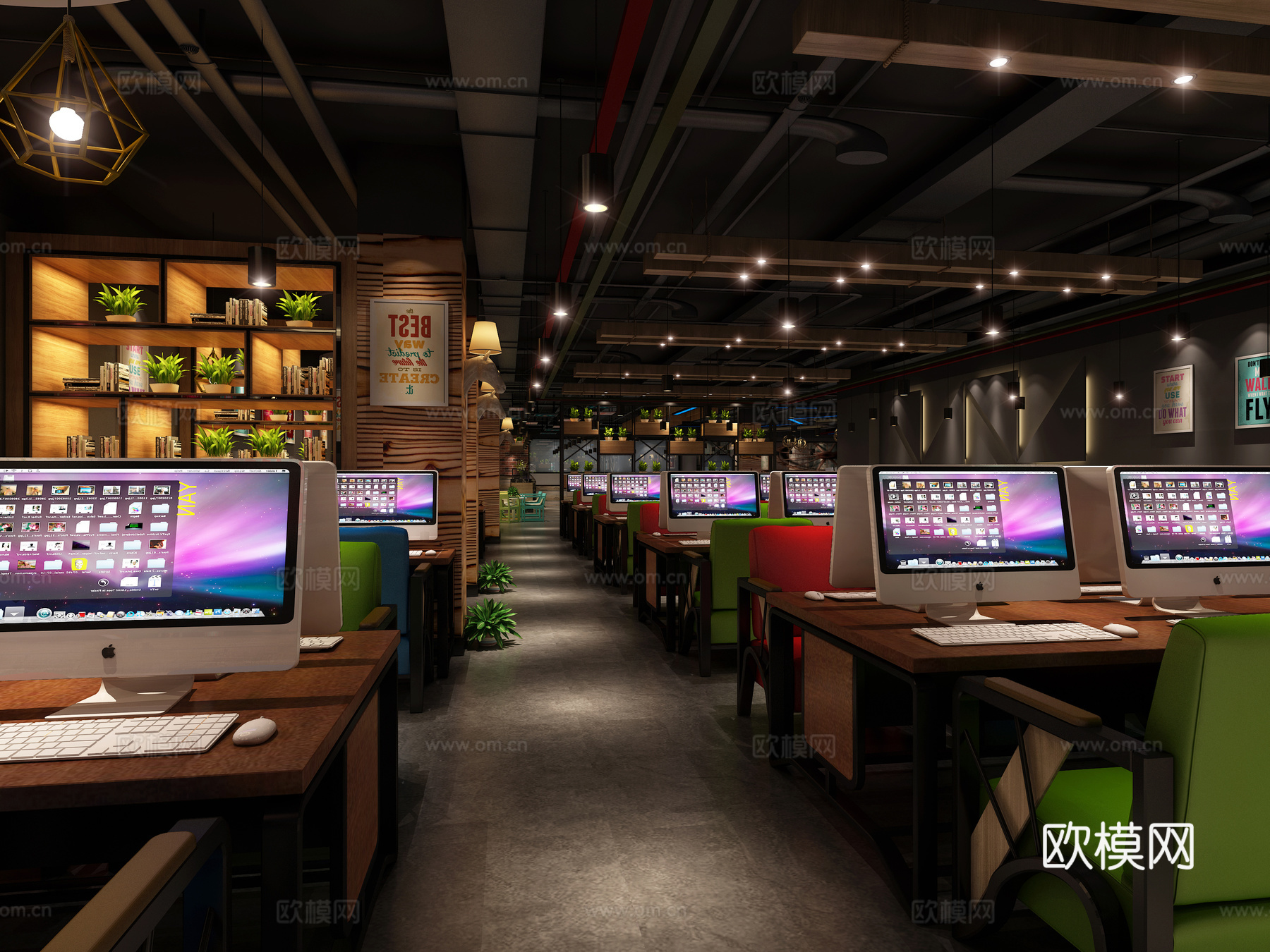 工业风网咖 网吧 电竞 娱乐场所3d模型