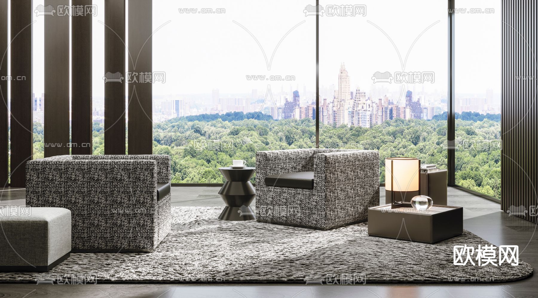 现代布艺休闲沙发3d模型下载（渲染图1）