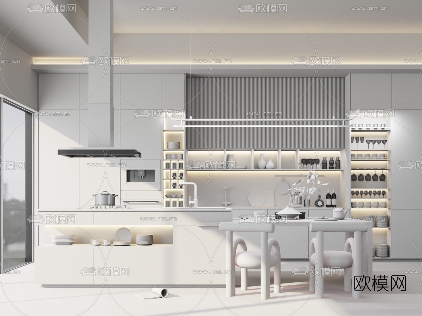现代中岛厨房餐厅3d模型下载（渲染图4）