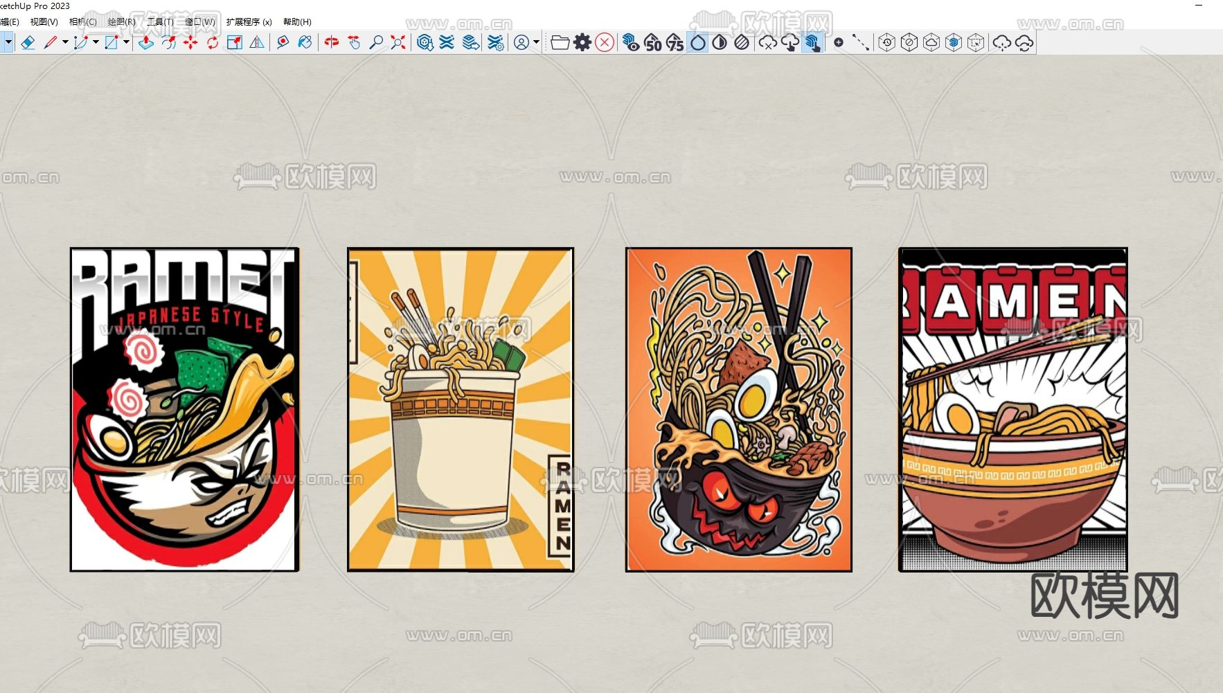菜牌灯箱 海报灯箱su模型下载（渲染图1）