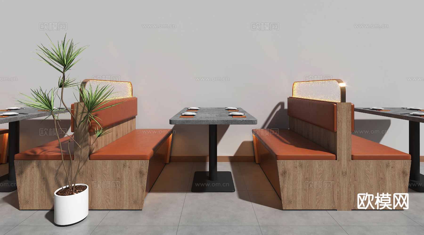现代卡座 卡位餐桌椅 烧烤桌椅3d模型下载（渲染图3）