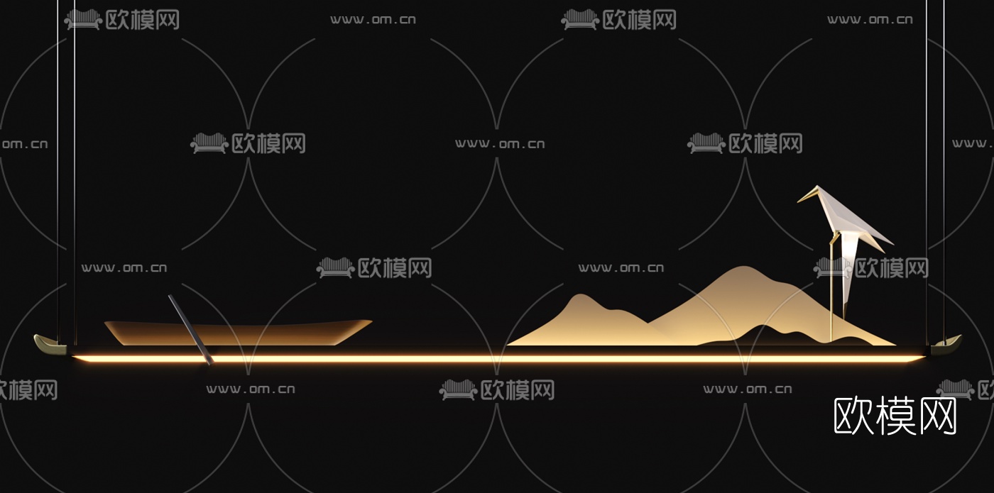 新中式禅意山脉装饰吊灯3d模型下载（渲染图4）