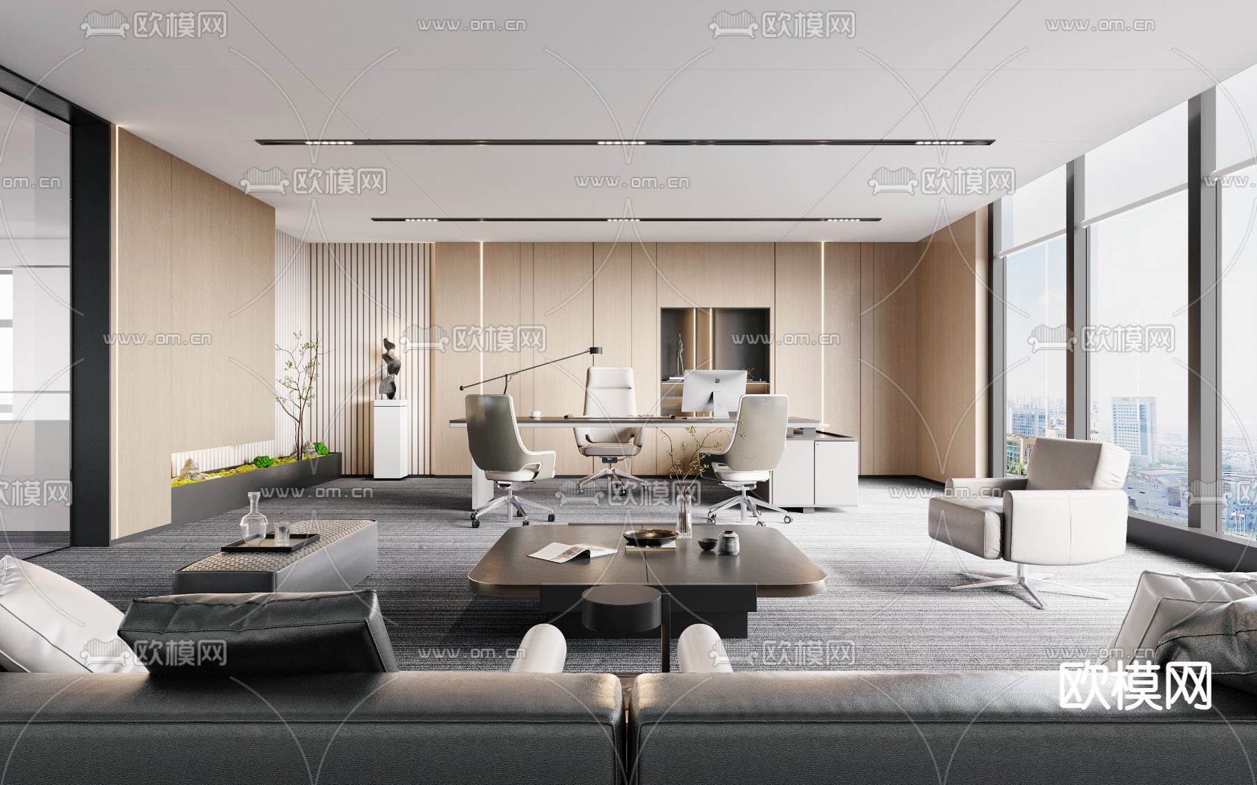 现代总经理办公室su模型下载（渲染图1）