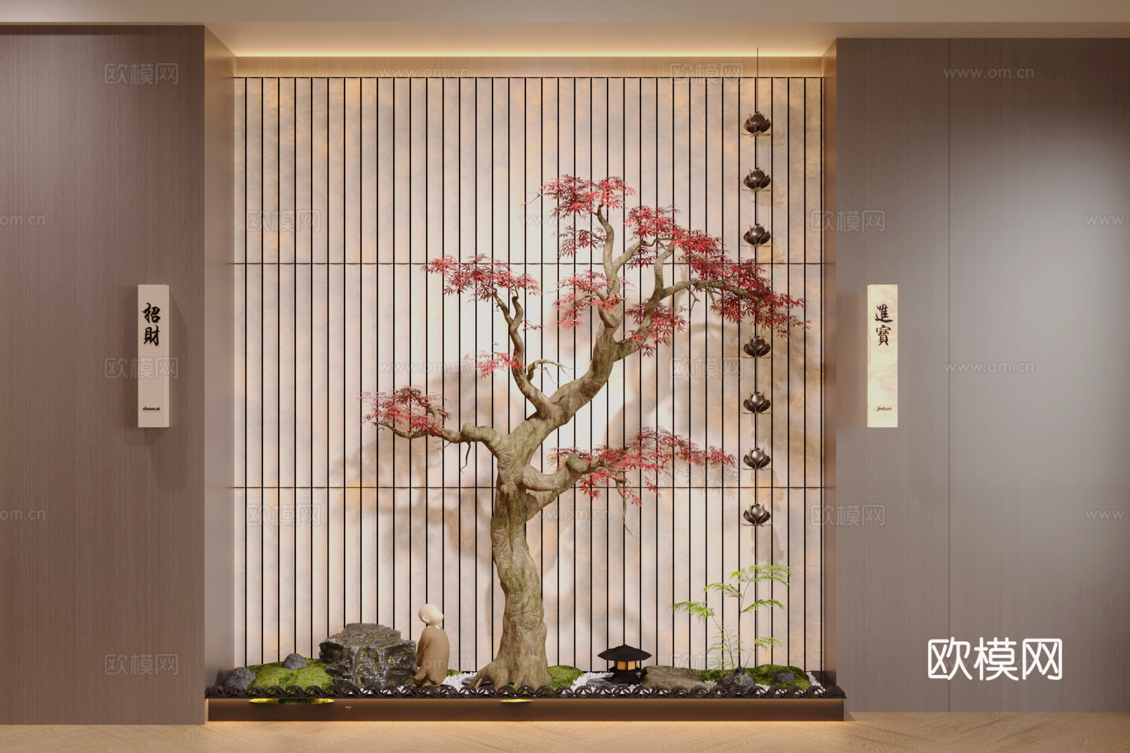 新中式室内景观 景观小品 室内景观造景 植物堆 植物组合3d模型