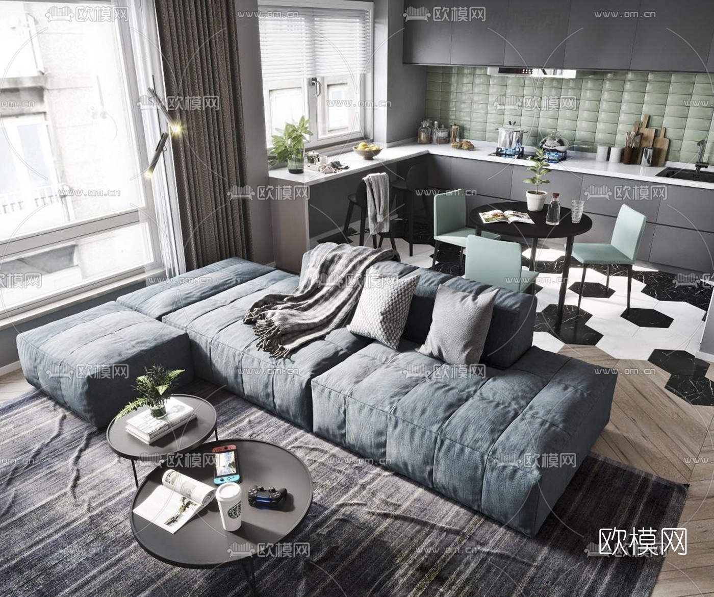 北欧公寓客厅餐厅3d模型下载（渲染图4）