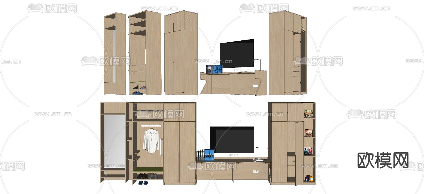 现代衣柜一体柜su模型