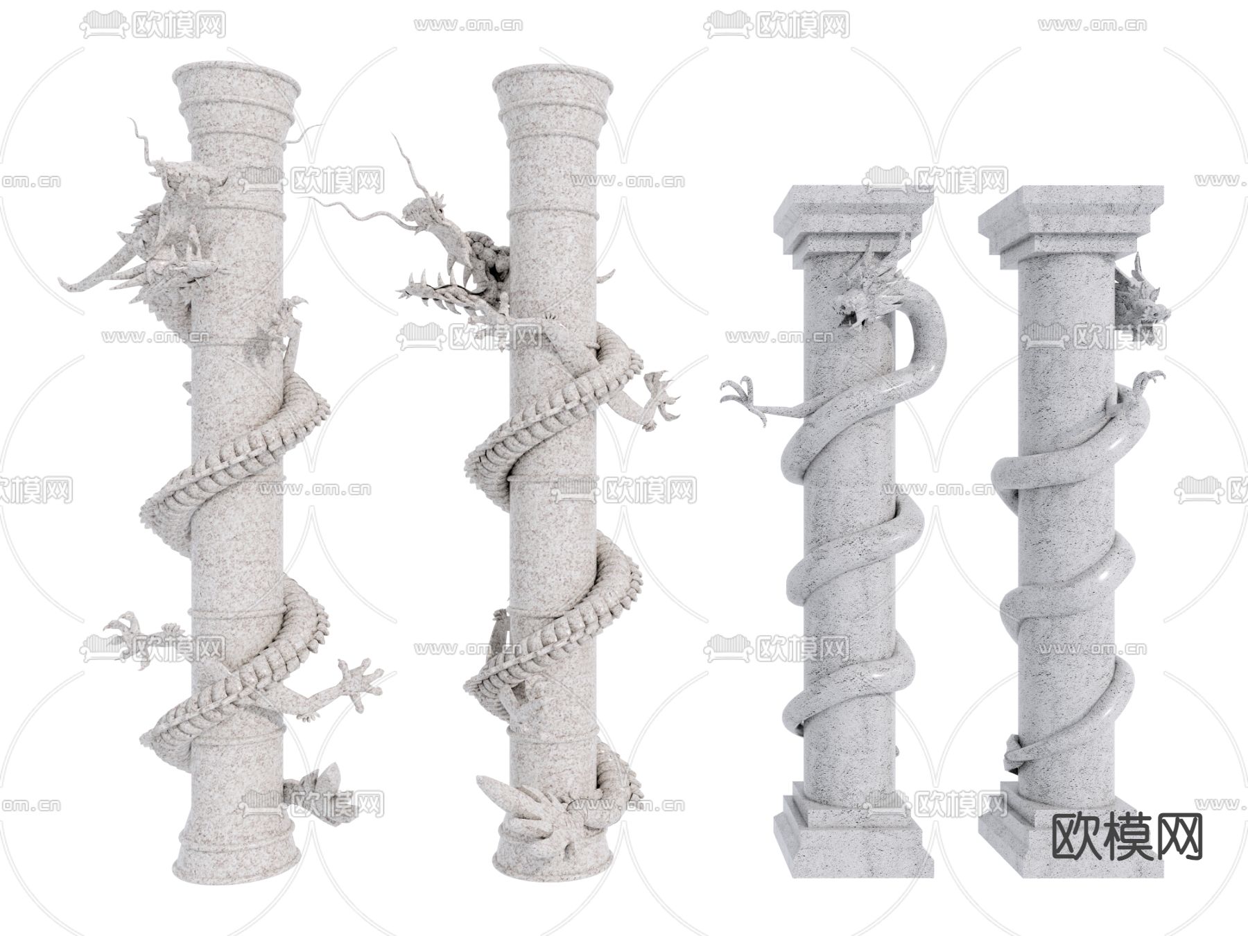 中式盘龙石柱su模型