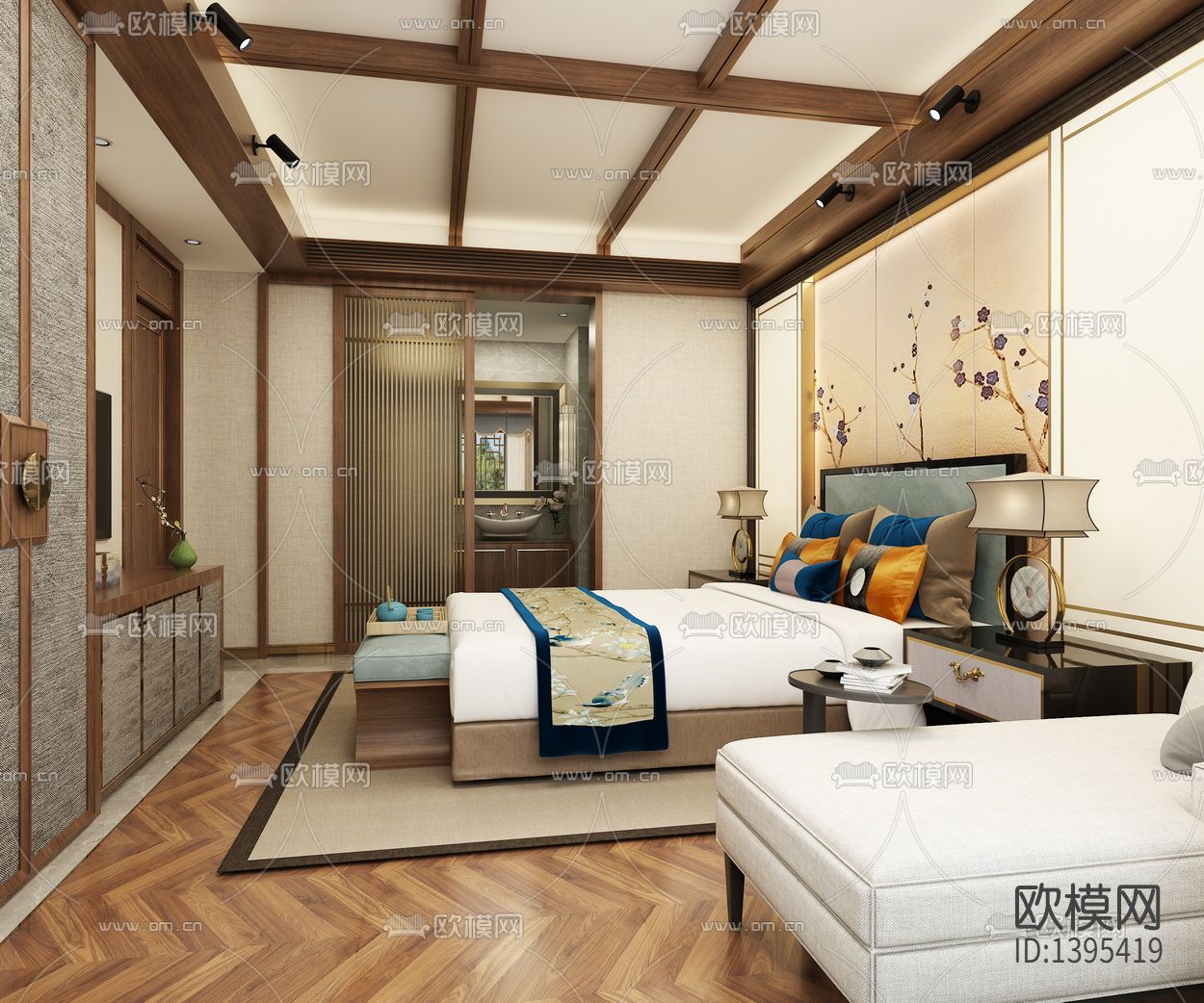 新中式酒店cad施工图下载（渲染图5）