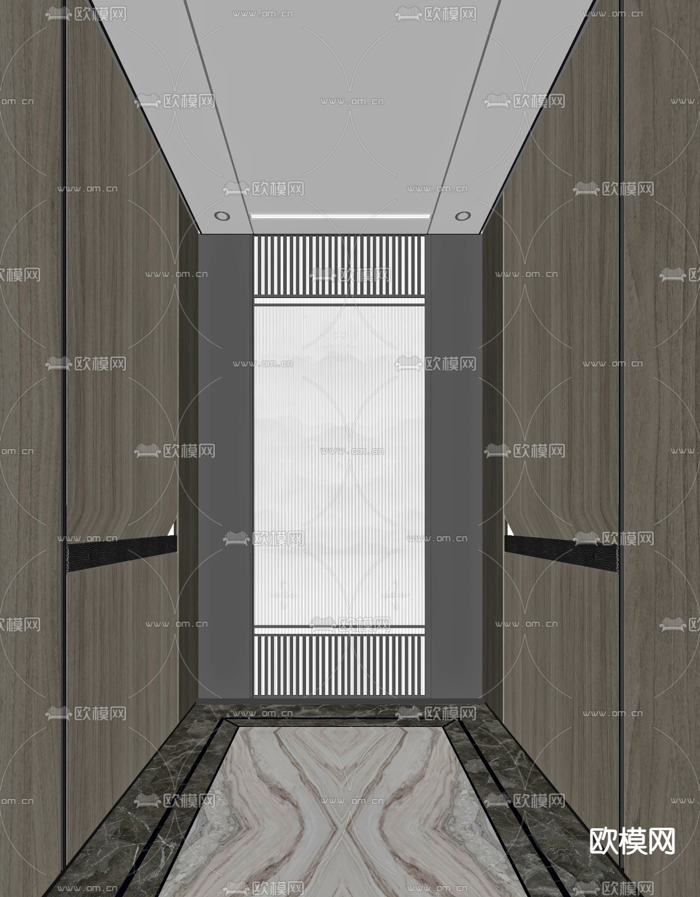 新中式电梯轿厢su模型下载（渲染图2）