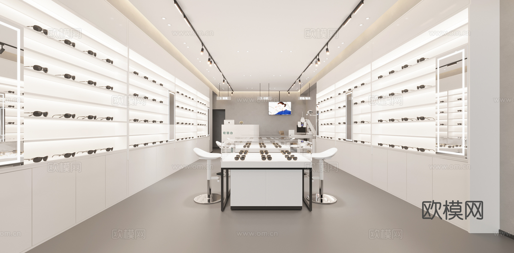现代 眼镜店  眼视光中心 眼睛展柜 验光区3d模型