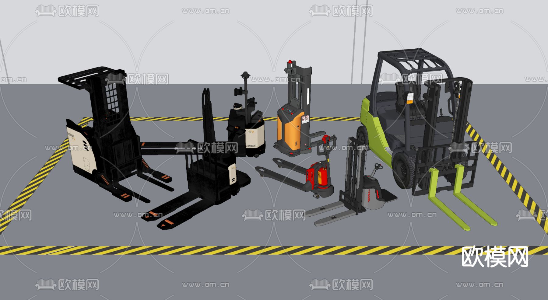 叉车 拖板车 搬运车 地牛su模型下载（渲染图4）