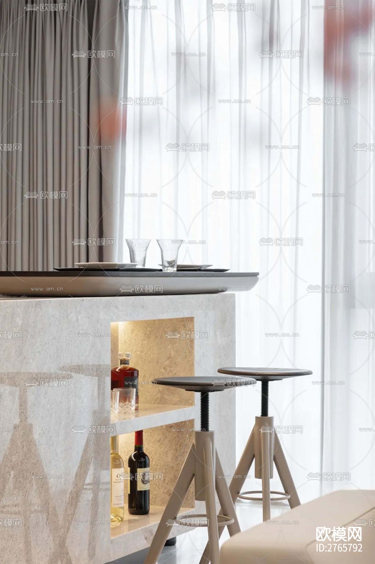 家装平层cad施工图下载（渲染图2）