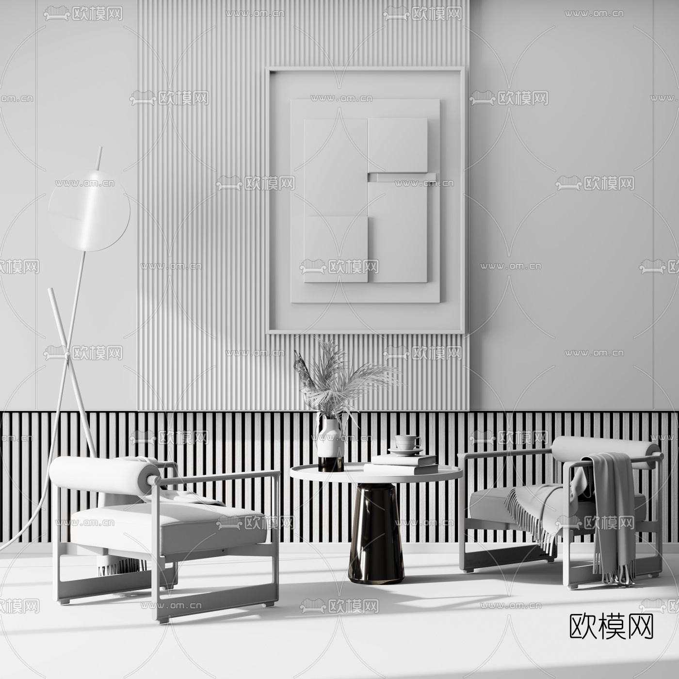 现代布艺休闲椅3d模型下载（渲染图2）