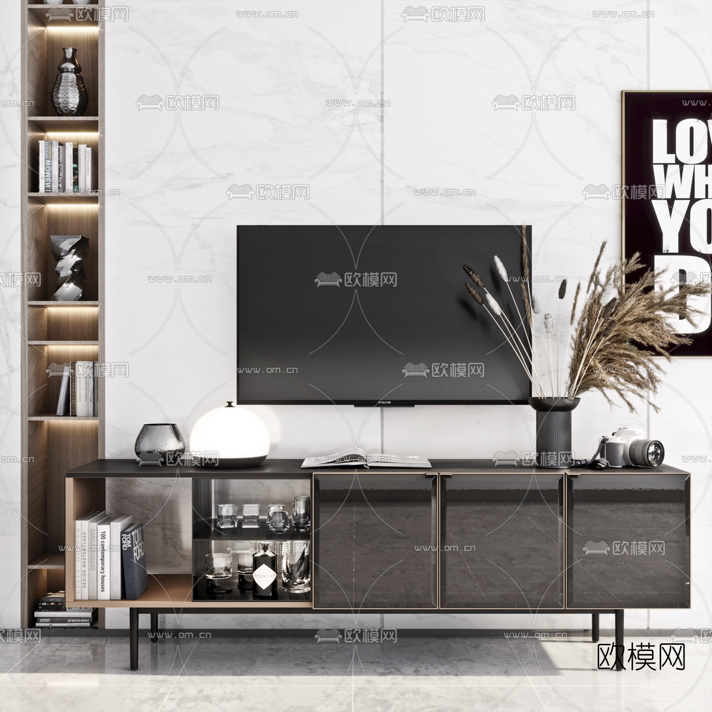 现代轻奢电视柜3d模型下载