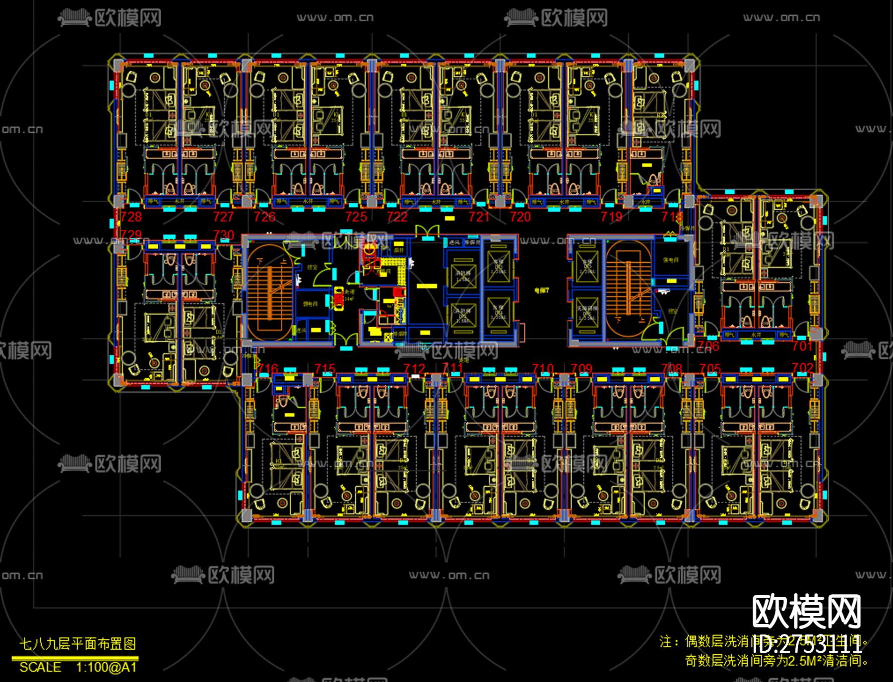 酒店客房总平面图下载（渲染图4）