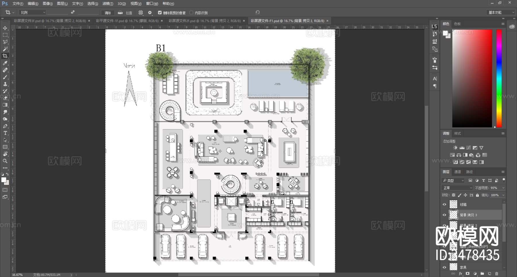 现代独栋别墅CAD平面图下载（渲染图8）