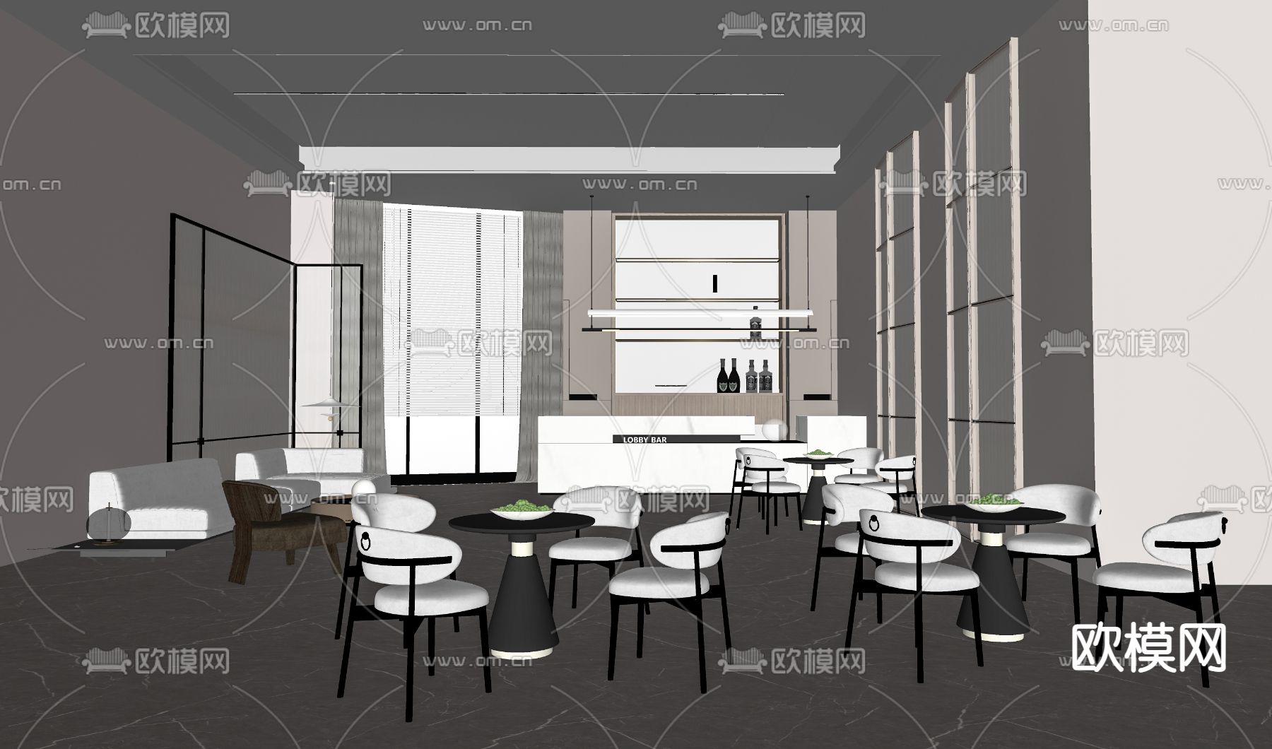 新中式大堂吧su模型下载（渲染图2）