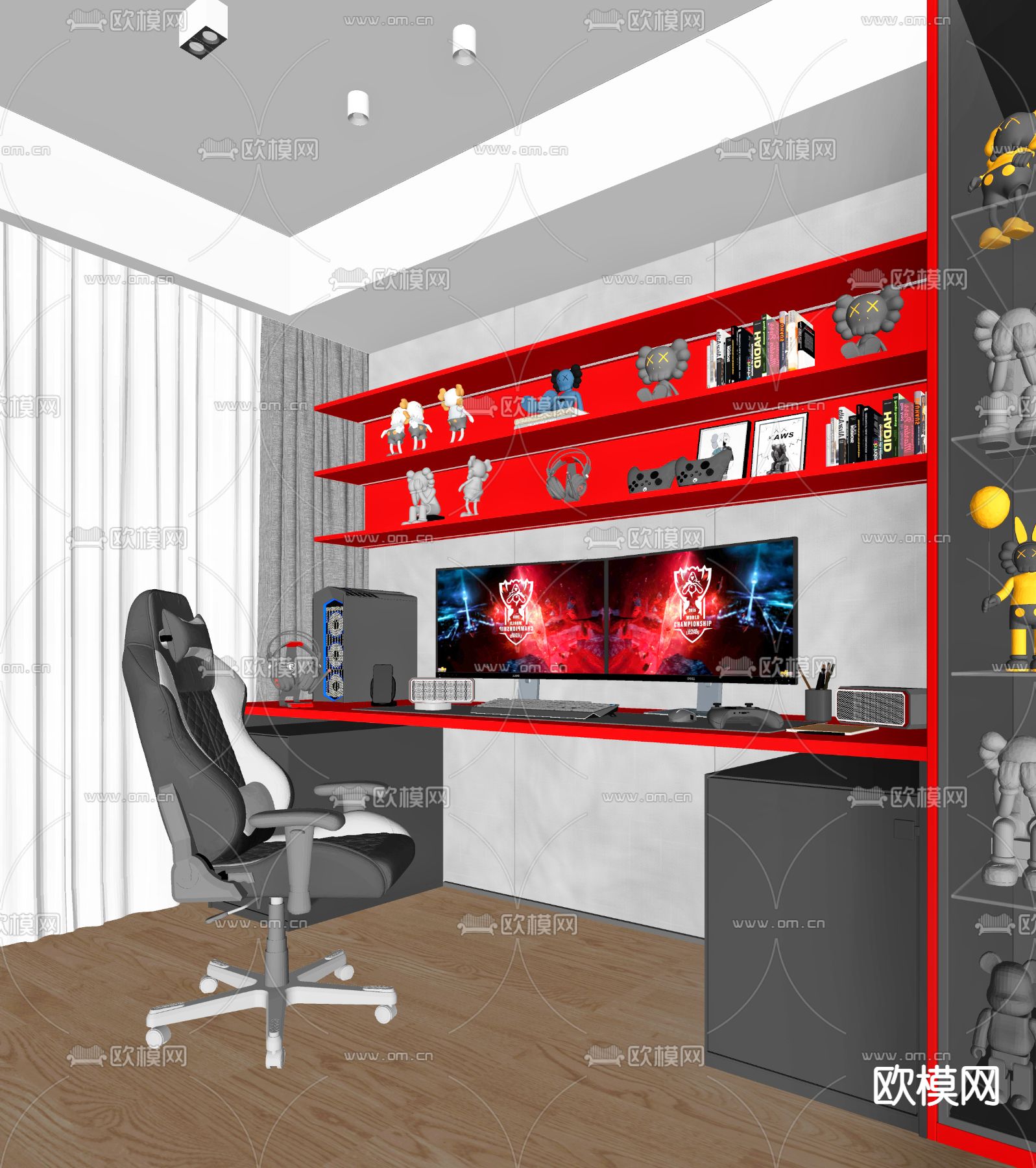 现代电竞室su模型下载（渲染图2）