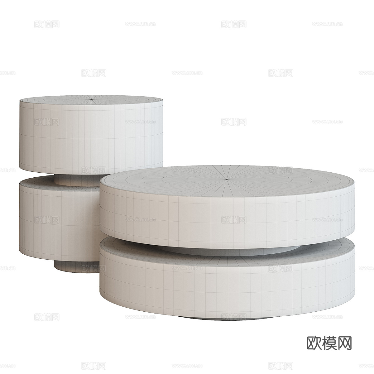 现代意式极简实木圆形茶几组合3d模型