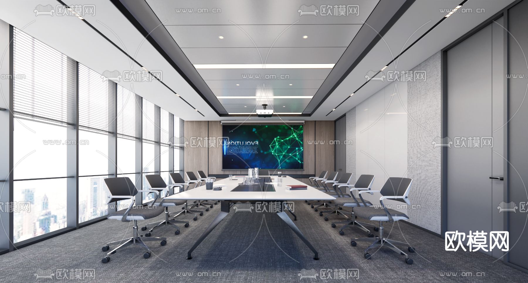 现代会议室su模型下载（渲染图1）