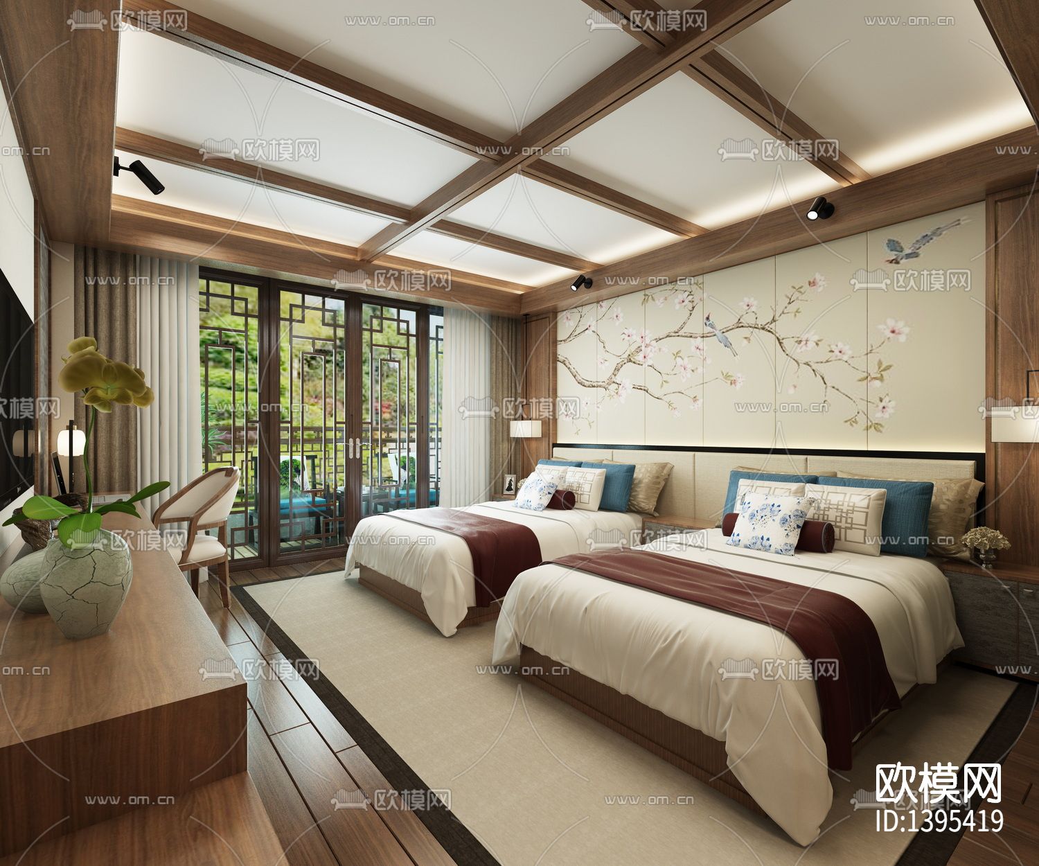 新中式酒店cad施工图下载（渲染图8）