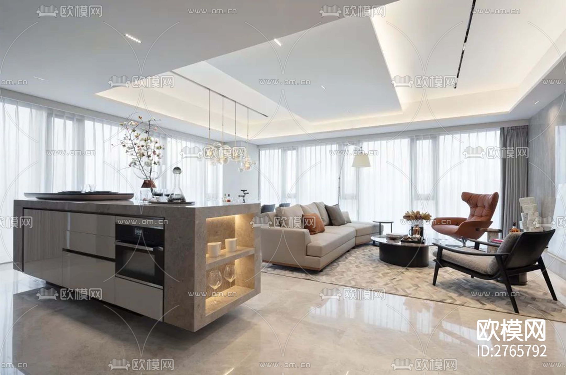 家装平层cad施工图下载（渲染图3）