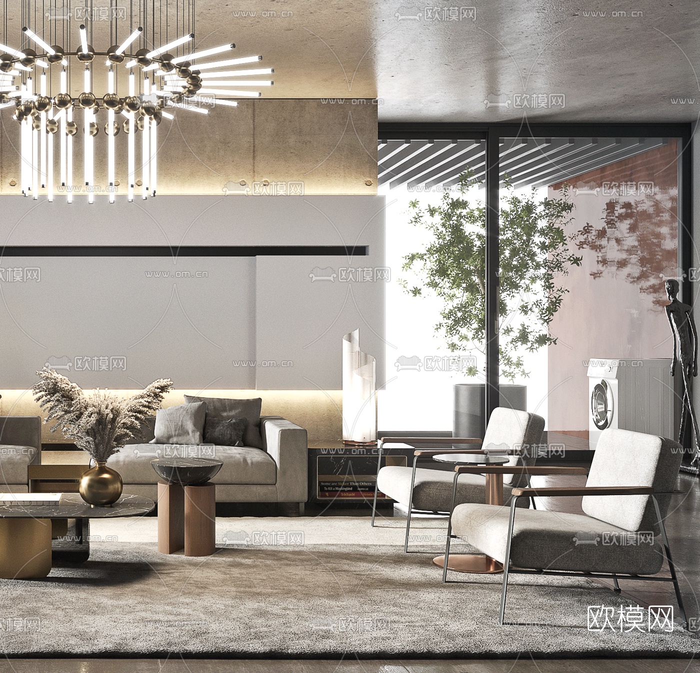 现代布艺沙发组合3d模型下载（渲染图3）