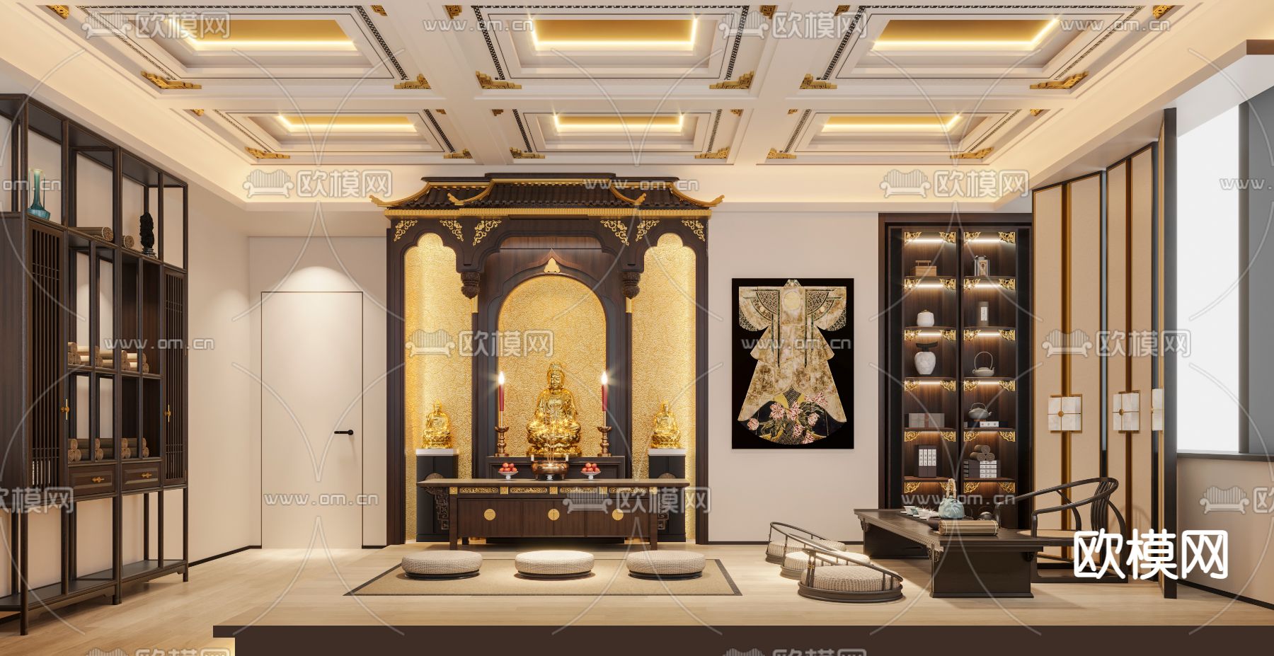 新中式佛堂 祠堂3d模型下载