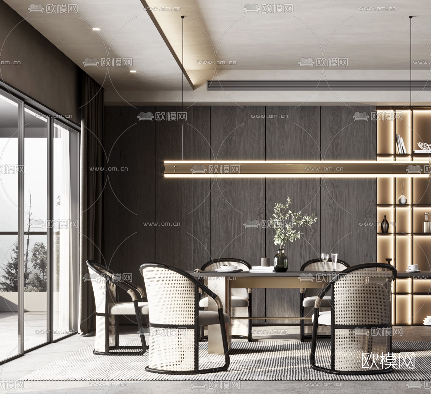 现代条形餐桌椅3d模型下载（渲染图2）