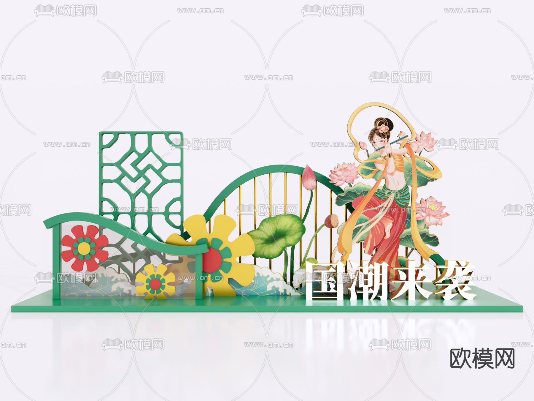 荷花雕塑小品 商场美陈su模型
