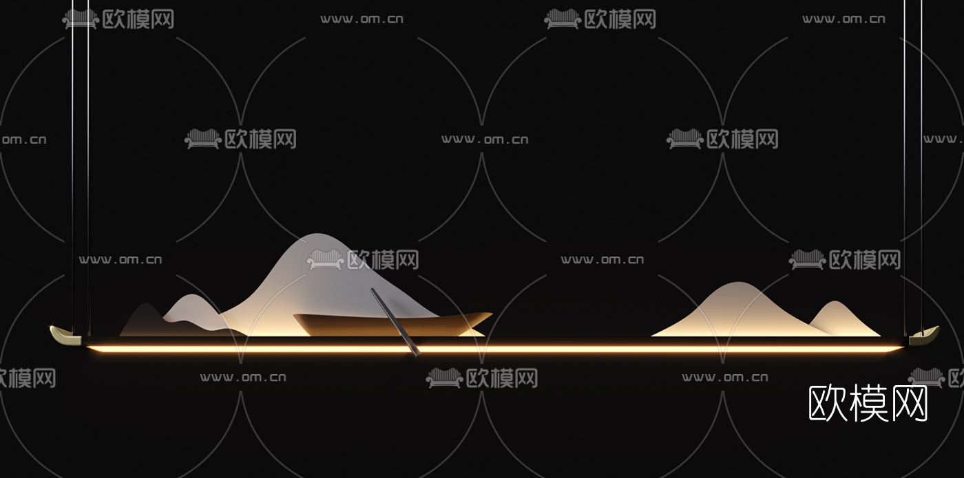 新中式禅意山脉装饰吊灯3d模型下载（渲染图2）