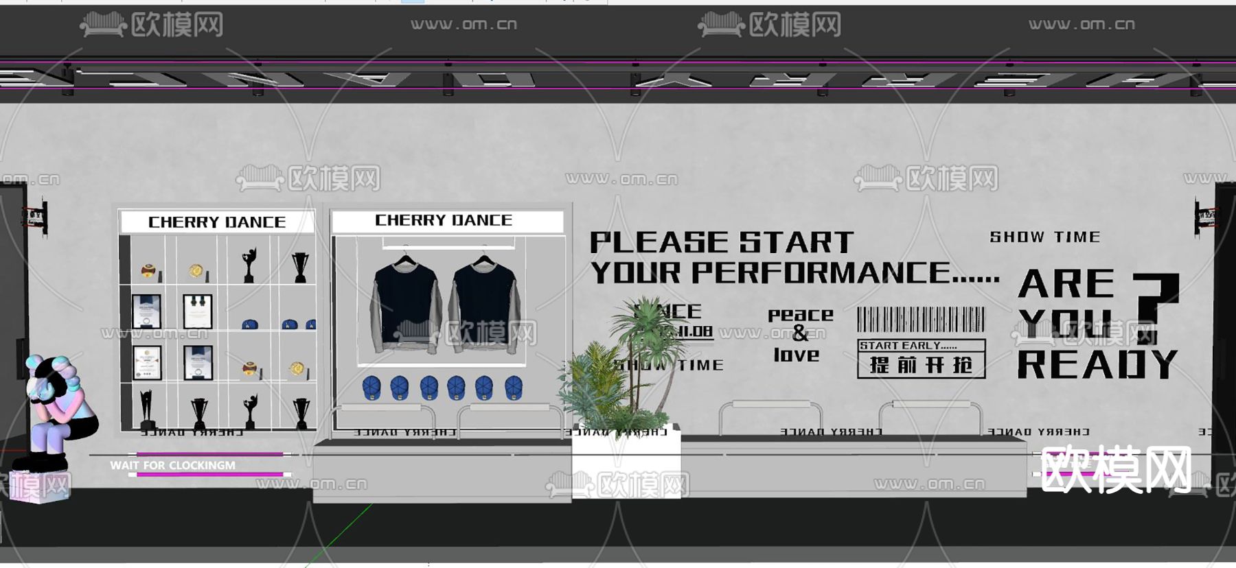 现代打卡墙  网红打卡区su模型下载（渲染图2）