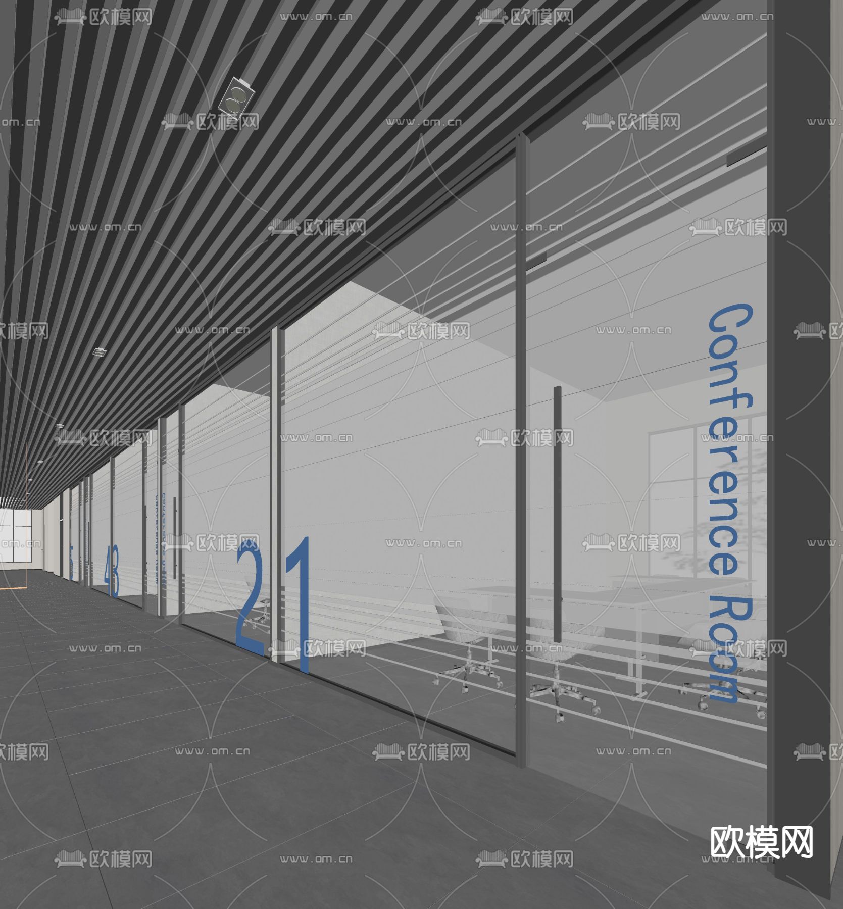 现代办公过道su模型下载（渲染图2）