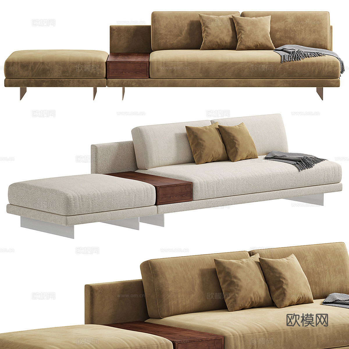现代意式奶油风布艺休闲沙发3d模型