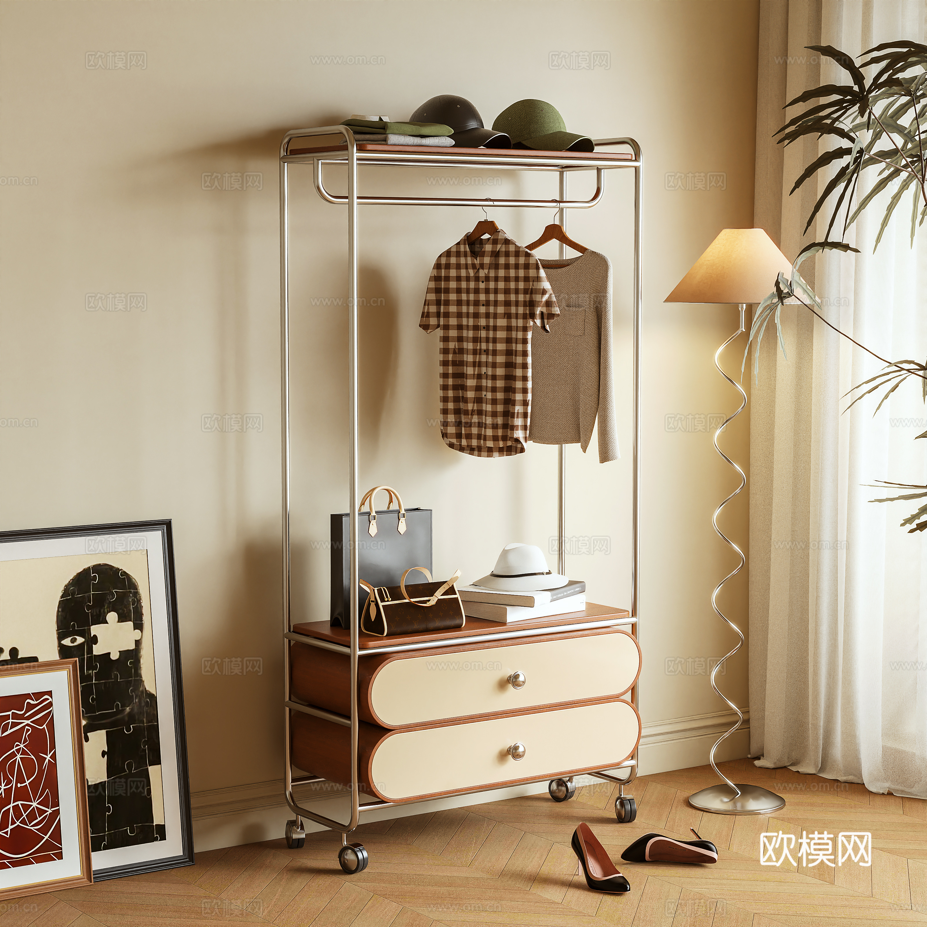 挂衣架 衣帽架 落地衣架 衣服3d模型