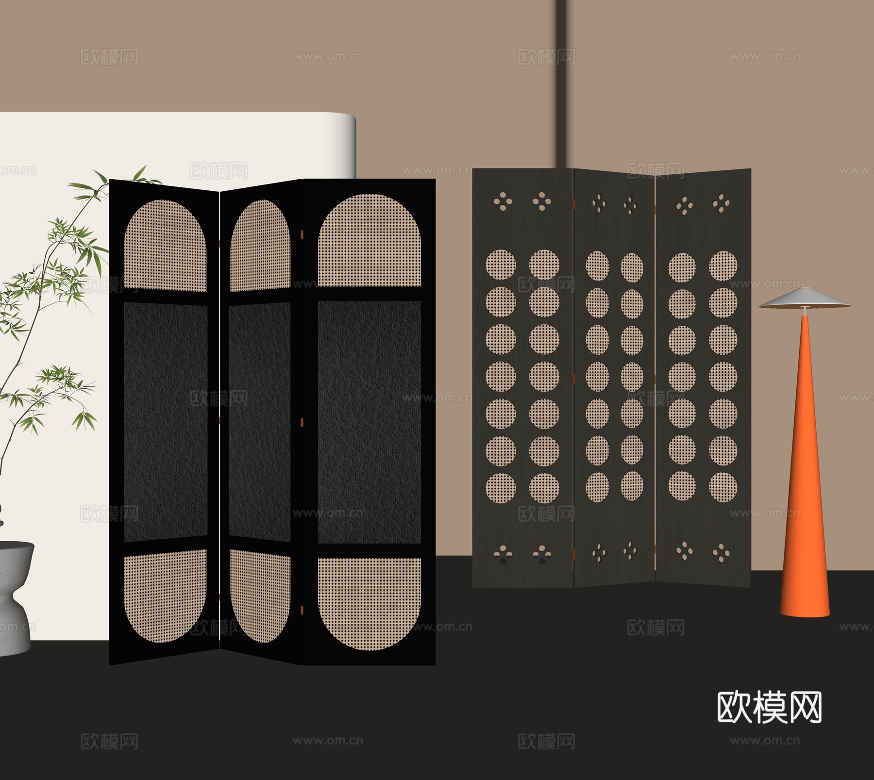 侘寂风折叠屏风su模型