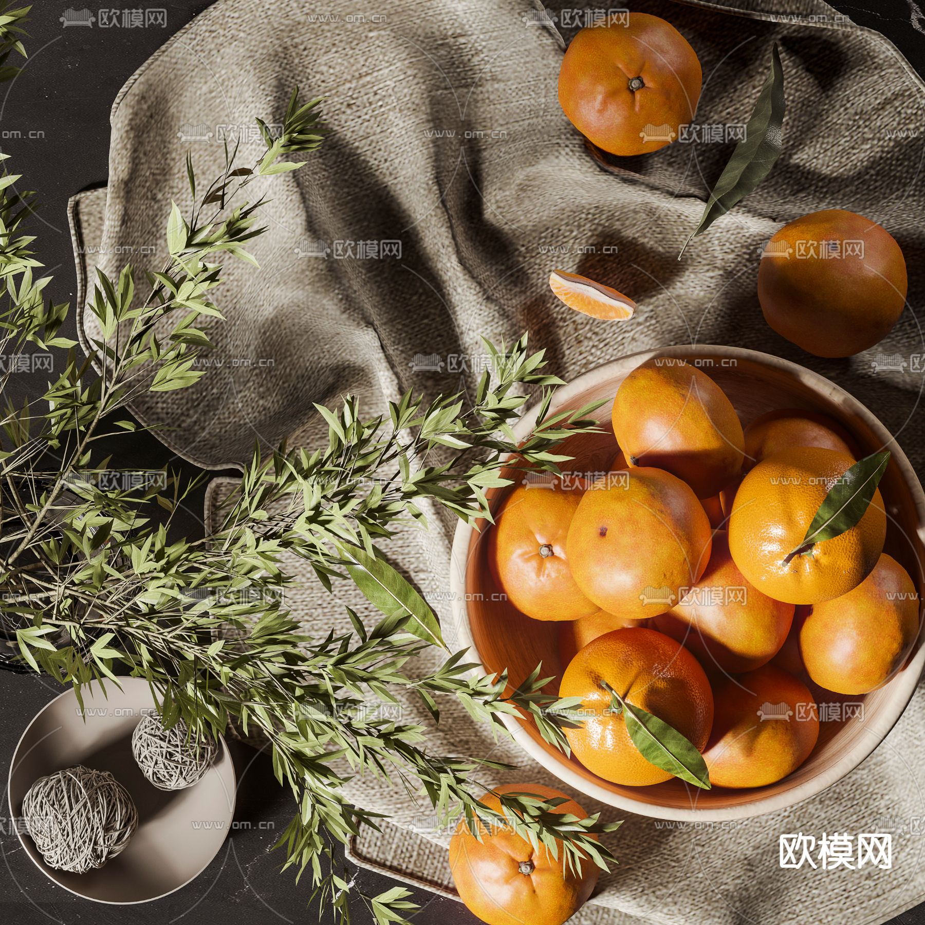 现代橘子果盘3d模型下载