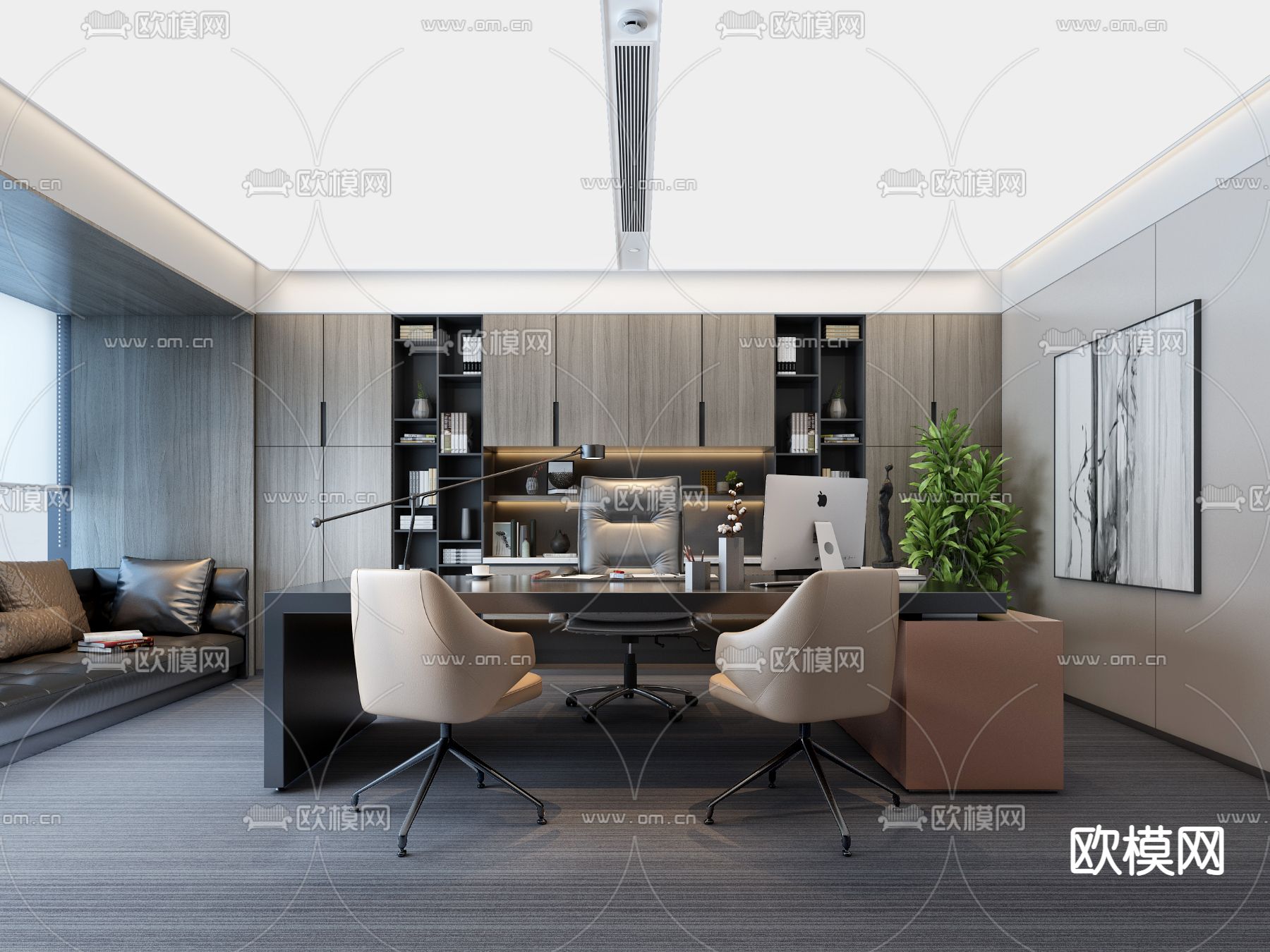 现代办公室su模型下载（渲染图1）
