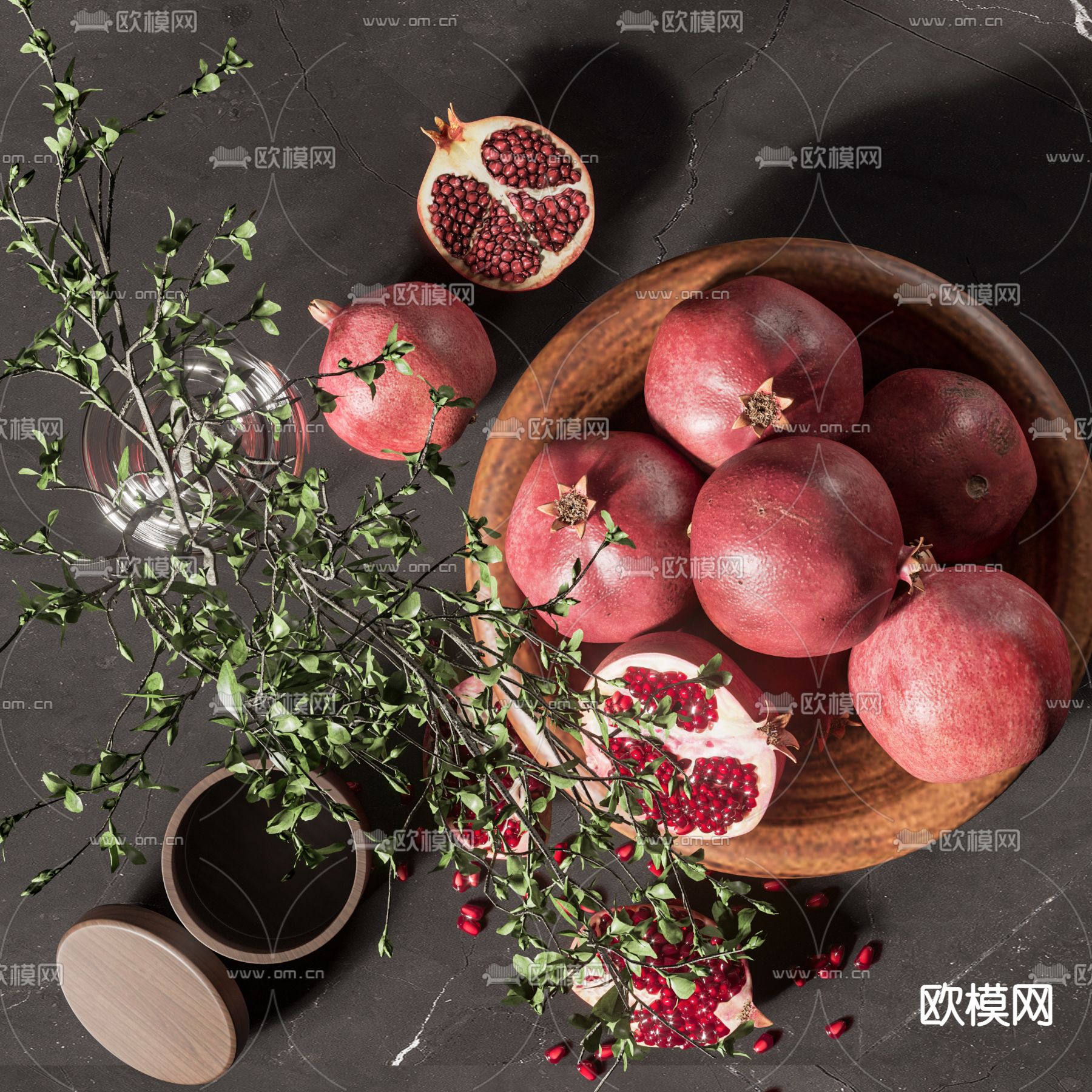 现代石榴果盘3d模型下载