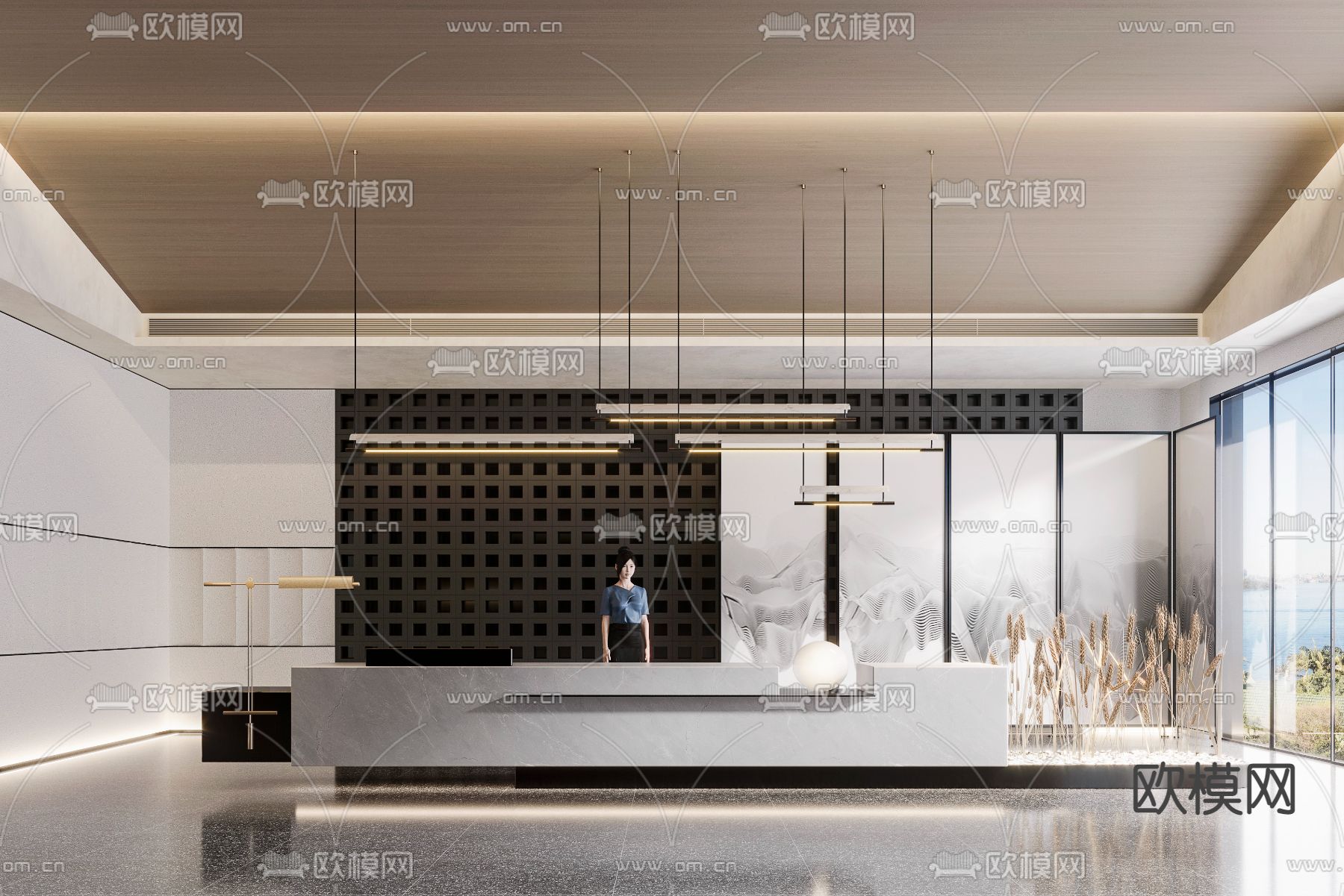 现代办公室前台接待3d模型下载（渲染图1）