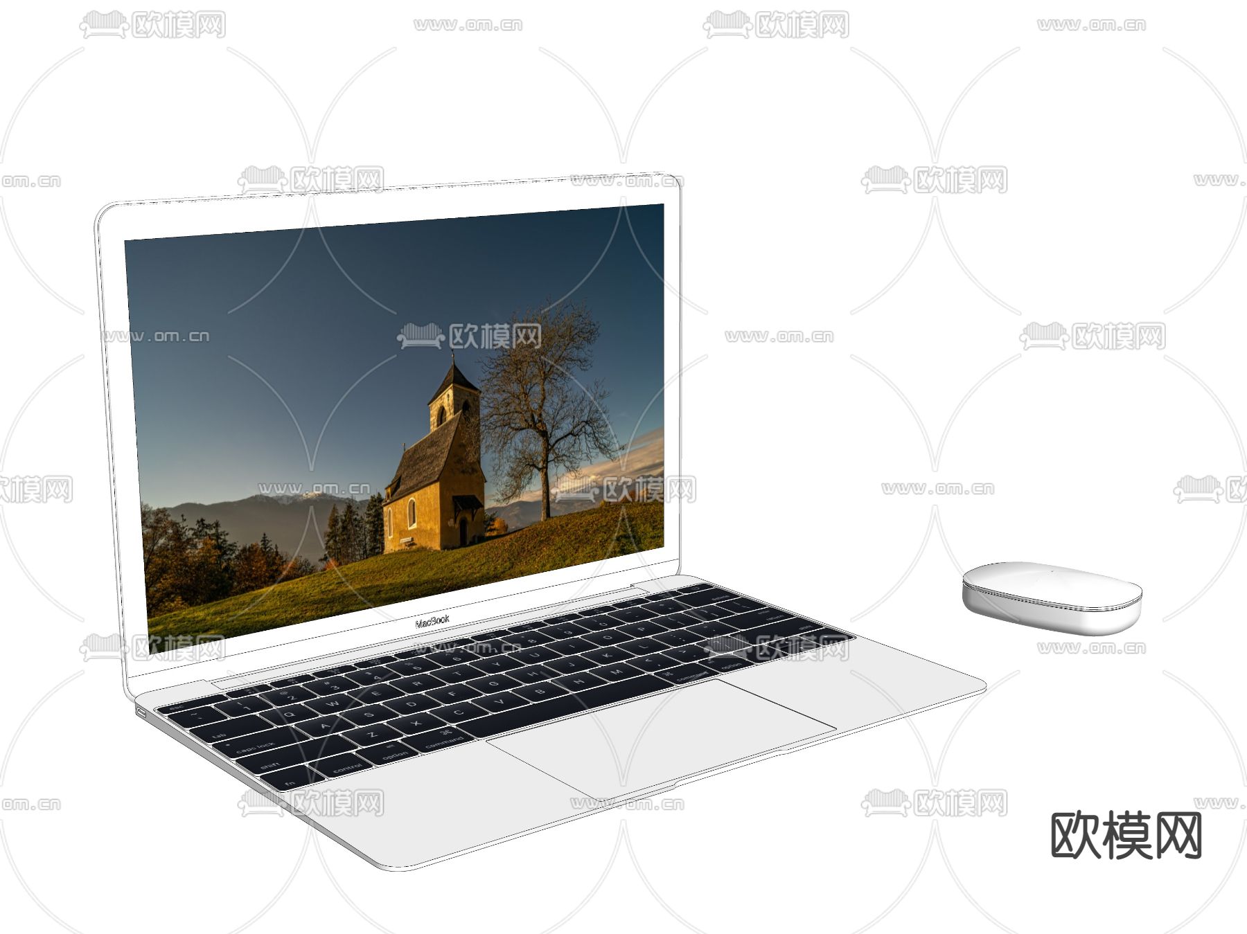 笔记本电脑无线鼠标su模型下载（渲染图2）