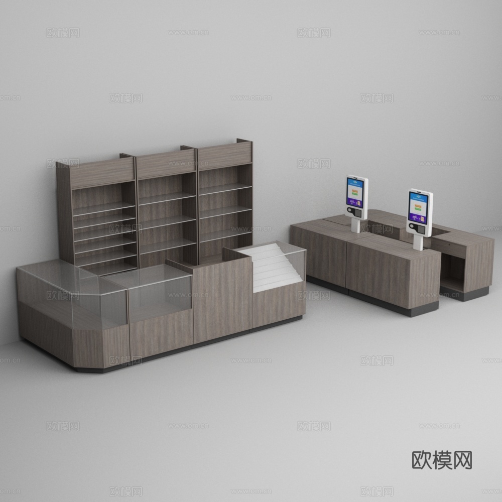 超市玻璃烟柜酒柜木质收银台3d模型