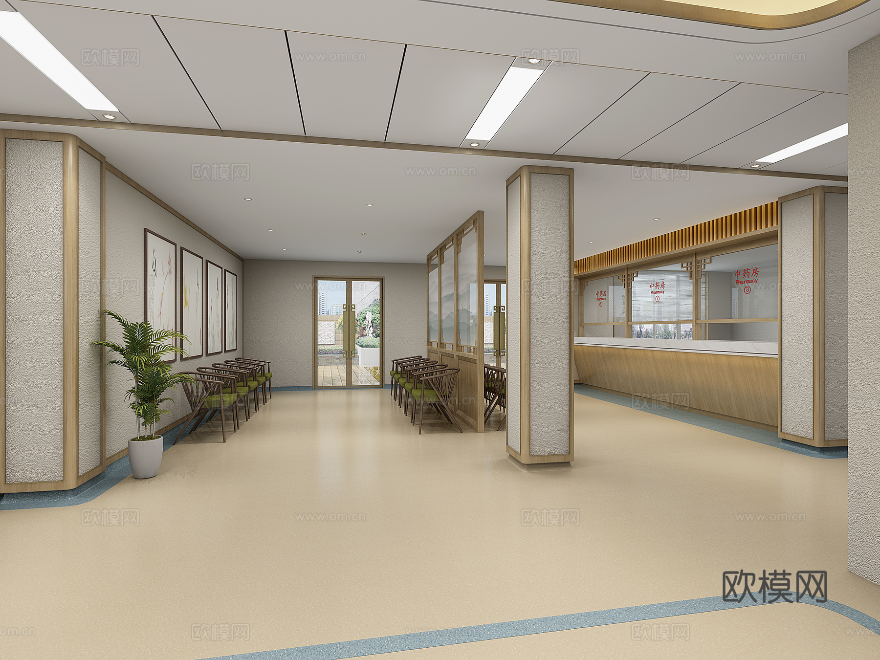 现代中医院 前台 收银3d模型