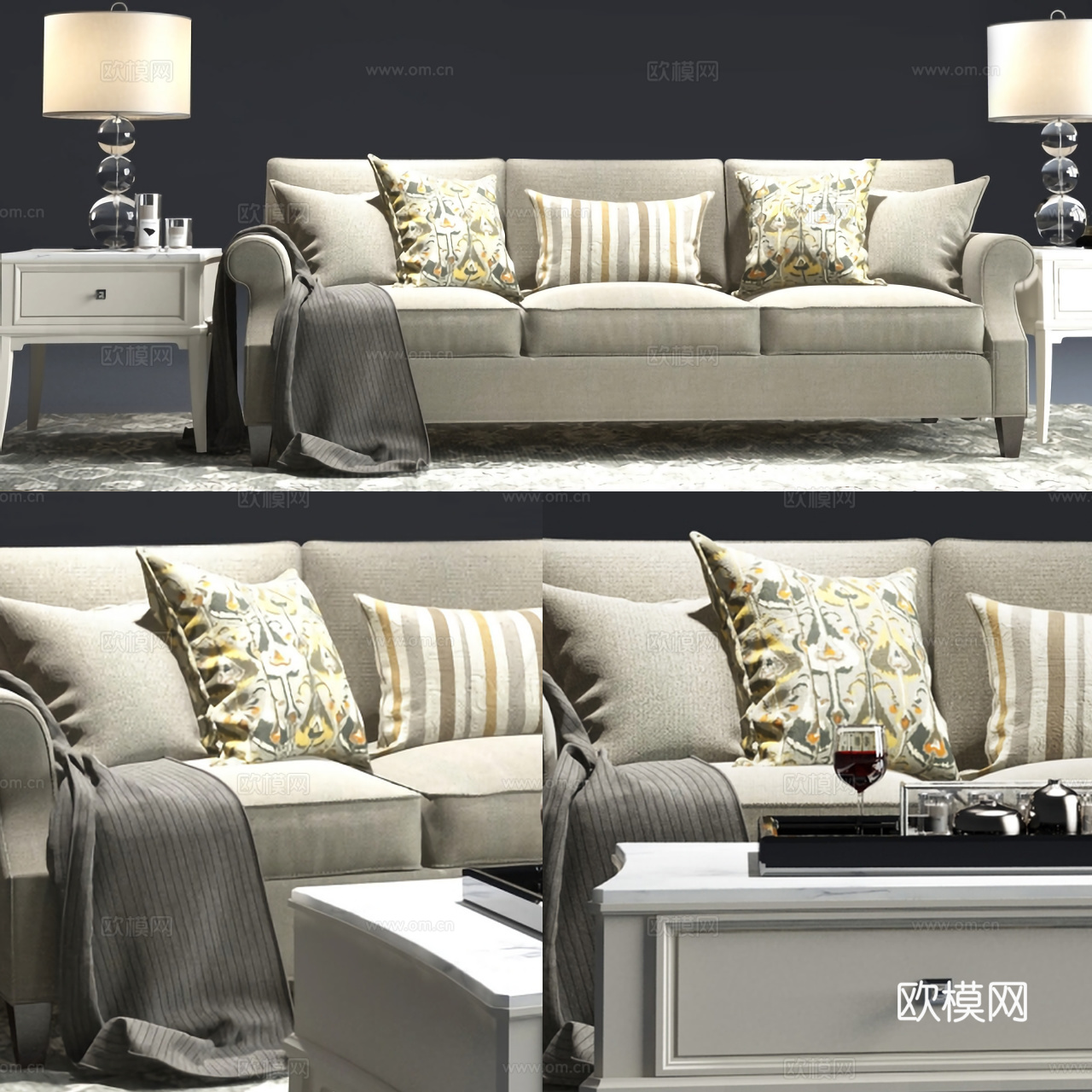 美式田园沙发茶几3d模型