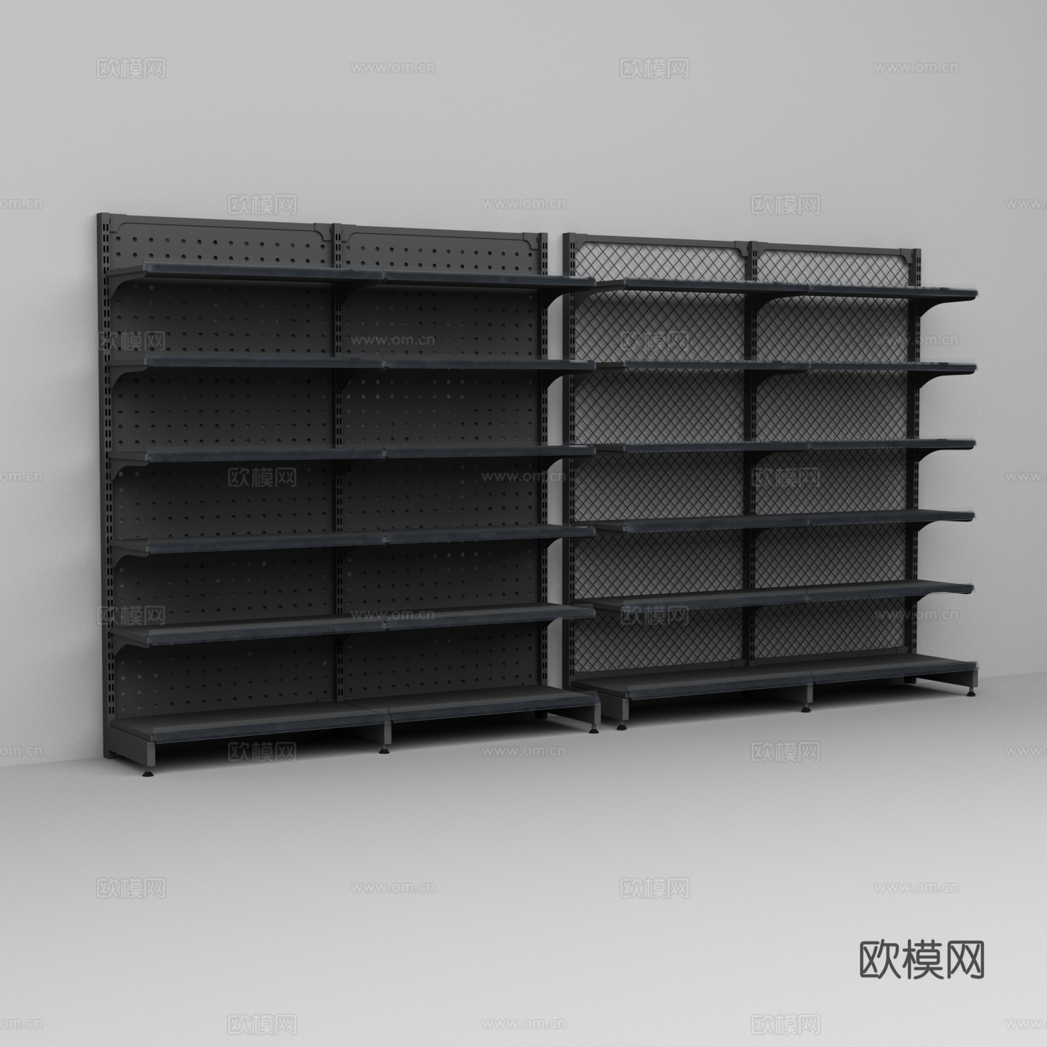 超市便利店铁层板网格背板货架3d模型