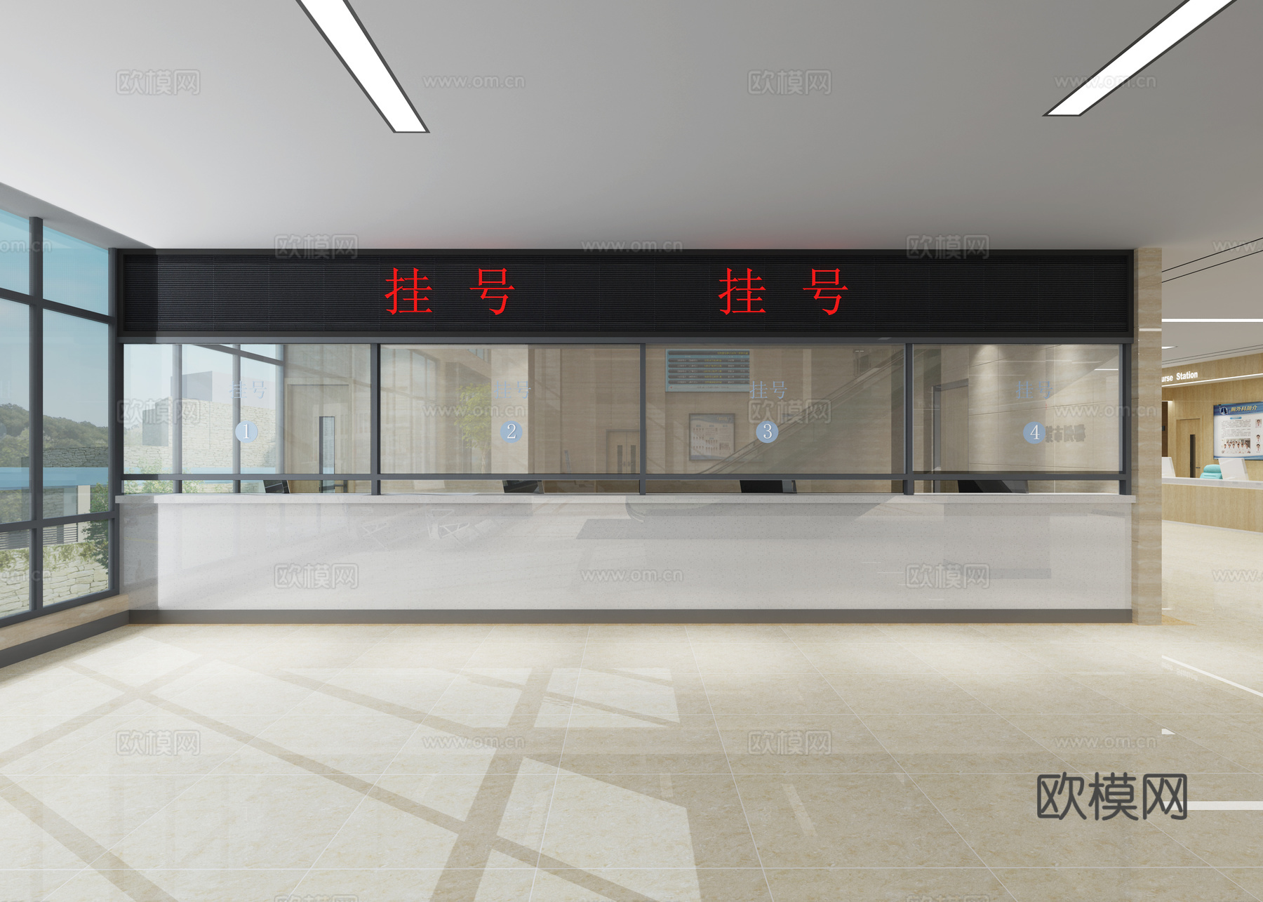 现代医院大厅 护士站3d模型