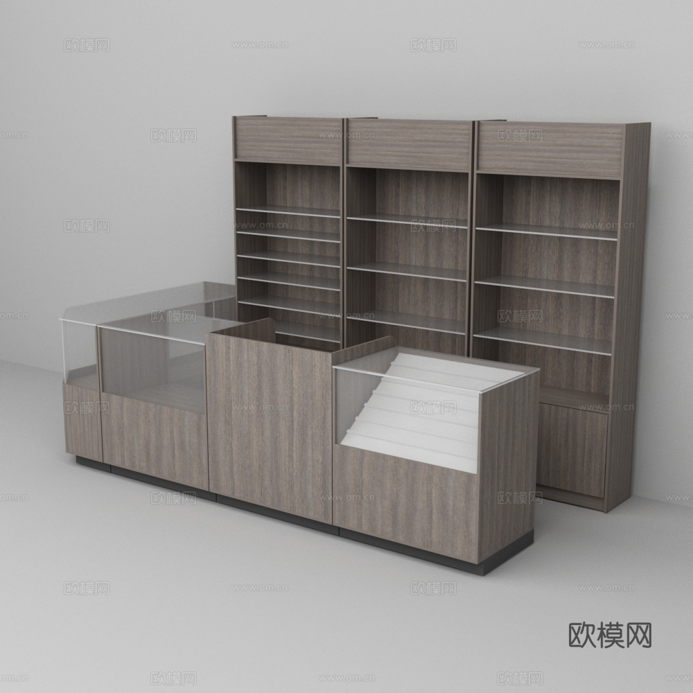 超市玻璃烟柜酒柜木质收银台3d模型