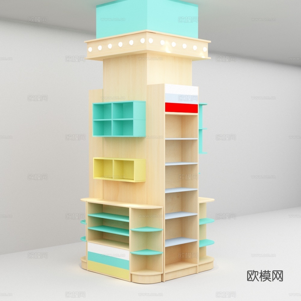 母婴店包柱子展示商品货架3d模型