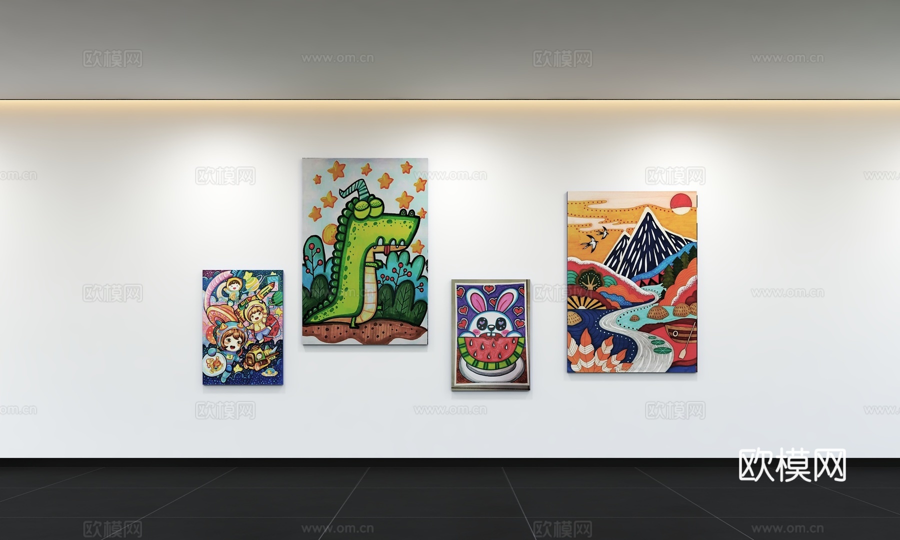 现代幼儿园文化墙 绘画文化墙  校园幼教照片墙 培训 展示墙3d模型